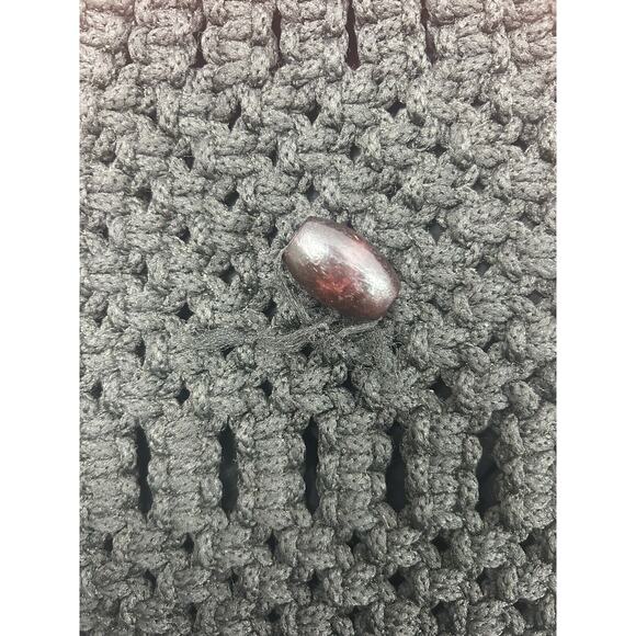 Macrame Handbag Black Bamboo‎ Round Wood Handles Boho Hippie Cottagecore Purse - Picture 6 of 7